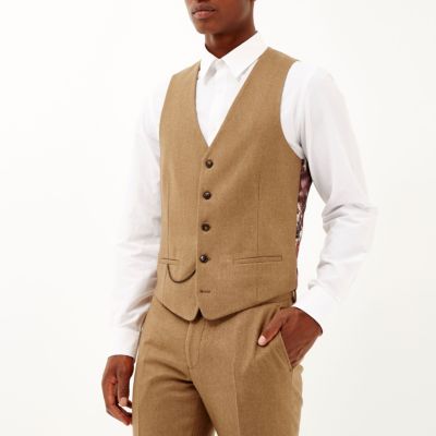 Brown slim suit waistcoat
